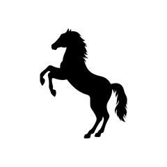 Silhouette of a horse rearing up on its hind legs on white background on white background , no background