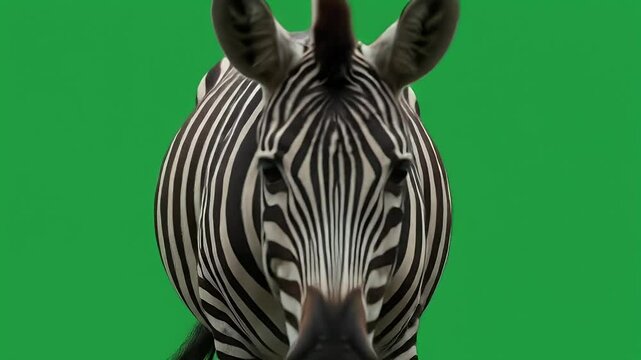 Zebra Portrait on Green Screen: Striking Wildlife