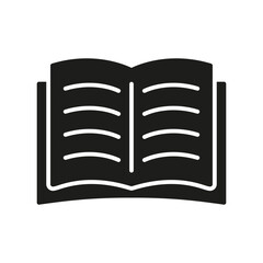 Open Book Solid Icon. Knowledge, Education, And Learning Silhouette Symbol. Reading And Literature Representation. Isolated Vector Illustration