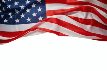 The American flag gracefully flowing in a studio setting, its vibrant red, white, and blue colors creating a powerful and patriotic display with ample copy space below.
