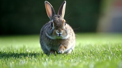 A lively rabbit sprinting through the tall grass on a bright sunny day in a picturesque field