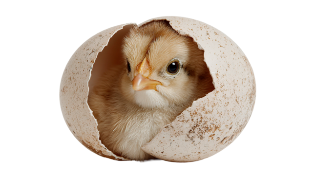 A precious newborn chick peeks out from its eggshell, representing new life and beginnings.