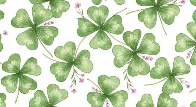 Clover watercolor delicate detailed leaves dance on white with petite pink blooms