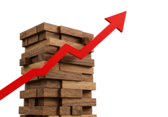 Isolated Wooden Blocks Red Arrow Upward Trend