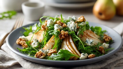 Pear and Arugula Salad with Walnuts and Blue Cheese