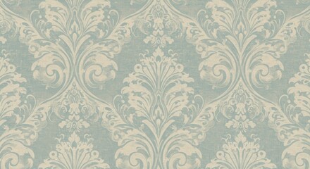 Damask Delight Creamy fronds on a seafoam canvas whispering elegance