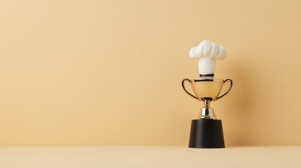 Chef trophy with white hat against a soft peach backdrop representing culinary excellence and achievement in cooking competitions
