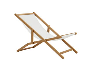 Isolated Wooden Deck Chair with White Canvas
