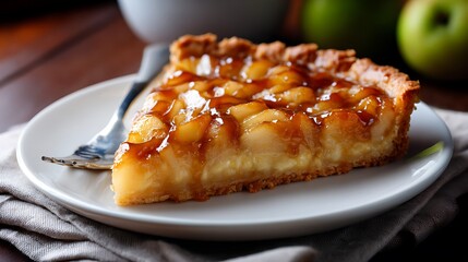 Slice of Caramel Apple Cheesecake on a White Plate