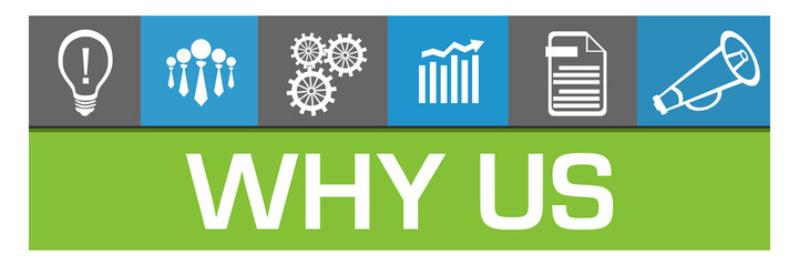 Why Us Blue Green Box Business Symbols On Top Squares 