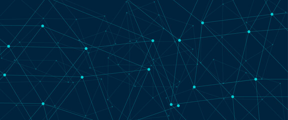 Abstract global pattern geometric polygonal space background and network connections with bokeh points and lines. Abstract blue lines and dots connections, social network communication pattern.