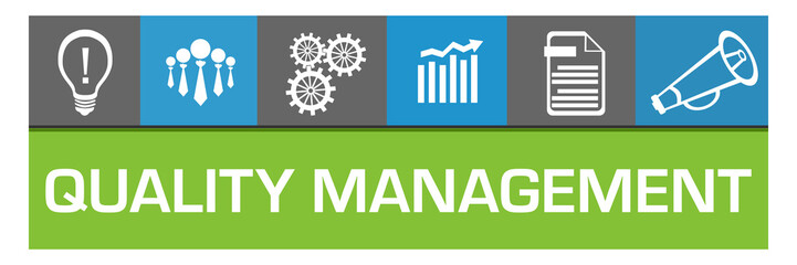 Quality Management Blue Green Box Business Symbols On Top Squares 