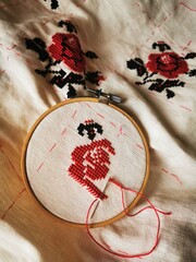 Ukrainian Embroidery with Red and Black Flowers – Needle in Fabric