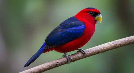 Obraz premium Red and Blue Bird on Branch