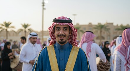 Smiling Saudi Man in Traditional Attire at Cultural Celebration