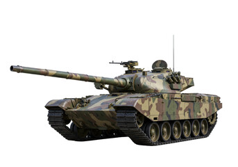 Isolated Camouflaged Battle Tank with Long Barrel