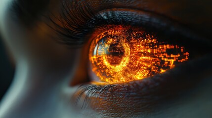 Close-up of glowing, digital eye