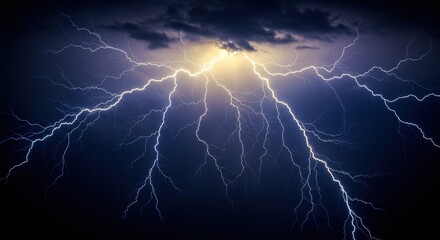 Intense electrical storm illuminates the dark sky with a dazzling display of lightning