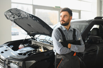 Auto mechanic working in garage.