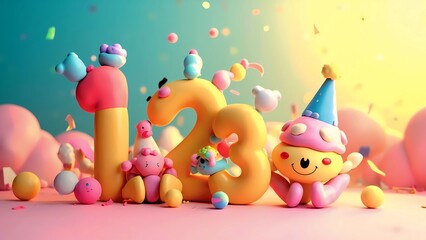 Obraz premium Cute 3D Numbers with Characters