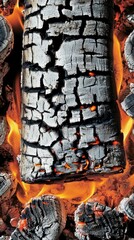 Charred log in a fire