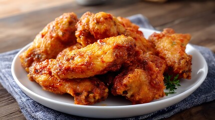 Crispy Fried Chicken Wings with Spicy Sauce on a White Plate