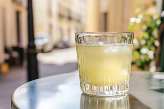 An elegant glass of French pastis diluted with water, a refreshing drink much loved in Europe.