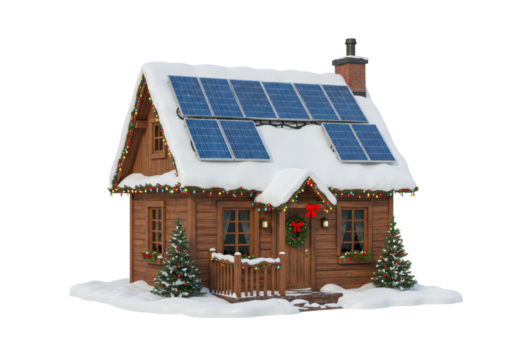 Isolated Christmas Cottage with Solar Panels - Powered by Adobe