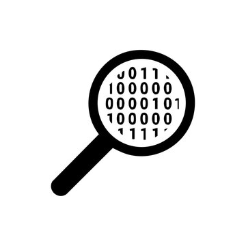 Vector logo of a magnifying glass over binary code, ideal for tech and data analysis themes.

