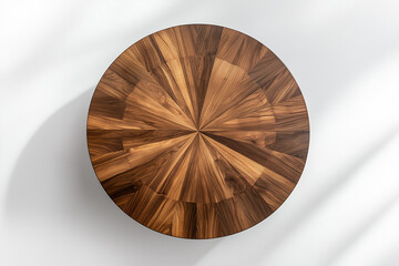 Elegant round wooden dining table on white surface