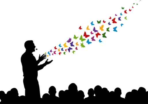 Isolated Speaker with Butterflies Escaping Symbolizing Inspiration