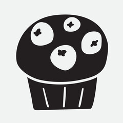 Silhouette of Muffin with berries. Vector illustration on white background.