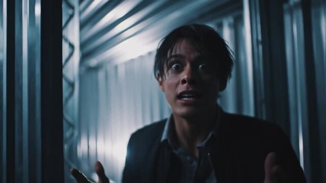 a frightened person speaks with bulging eyes