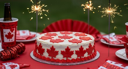 Canada celebration Cake sparklers  decorations