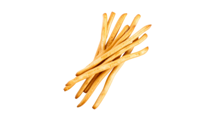 Crispy grissini breadsticks on white background, delicious Italian snack food, crunchy thin breadsticks isolated for culinary use