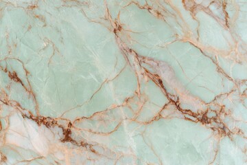 Fototapeta premium A mint green marble background with peach and brown veins, creating an elegant pattern that adds depth to any space
