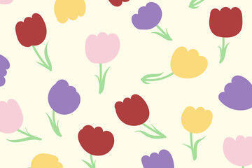 Tulips background pattern. hand drawn seamless pattern. Tulips background for fabric design, textile print, wrapping paper, cover. Vector illustration.