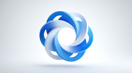 Spiral logo design rendered in 3D with a blue gradient on a white background with minimalist geometric shapes, simple lines, light and shadow effects, and dynamic high-contrast tones in HD resolution.