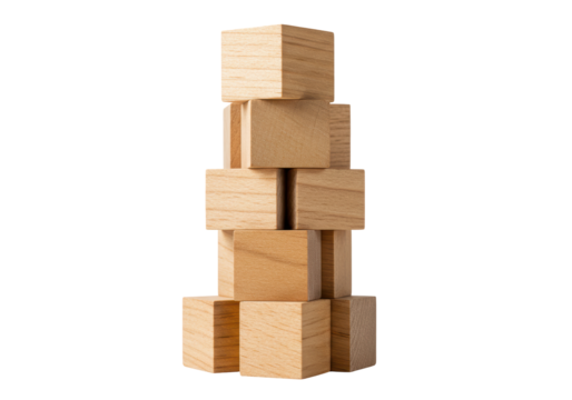 Isolated Stack of Wooden Cubes Construction Blocks