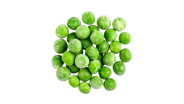 Frozen peas pile, fresh green vegetables for healthy eating, nutritious food ingredient isolated on white background