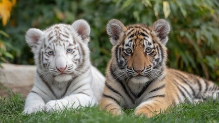 Cute Adorable Baby Tigers Laying On The Grass