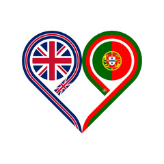 Fototapeta premium friendship concept. heart symbol icon of united kingdom and portugal flags. vector illustration isolated on white background