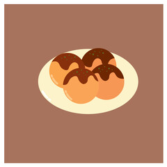 Takoyaki or Octopus Balls, Japanese Food Flat Design Illustration
