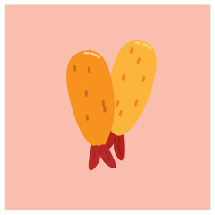 Fried Shrimp or Ebi Furai, Japanese Food Flat Design Illustration