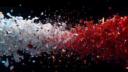 A red and white line of glittery confetti