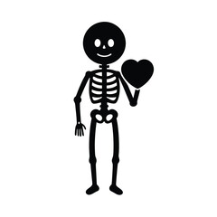 Skeleton Holding Heart Illustration in Black and White