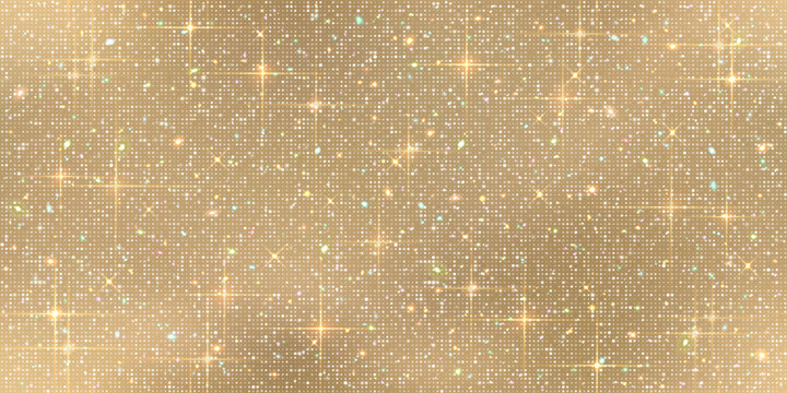 Seamless shiny multicolored sparkles surface background - bedazzled sparkling fabric texture vector illustration. Golden glittering backdrop. Shimmering abstract wallpaper.
