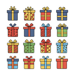 Colorful Gift Box Icons A Collection of 16 Unique Designs for Presentations and Projects