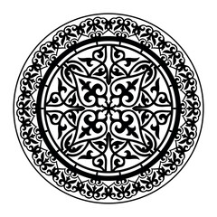 Round ornament in the form medallion. Vector ornament in Kazakh style isolated on a white background. Round decorative Element of the national pattern of the ancient nomads for decoration of clothes