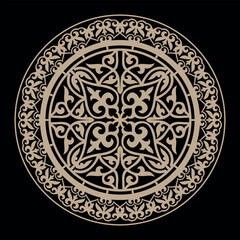 Traditional classic ornament in Kazakh style isolated on white background. Round Ornament. Vintage decorative elements. Islam, Arabic, Indian, ottoman motifs. Perfect for printing on fabric or paper